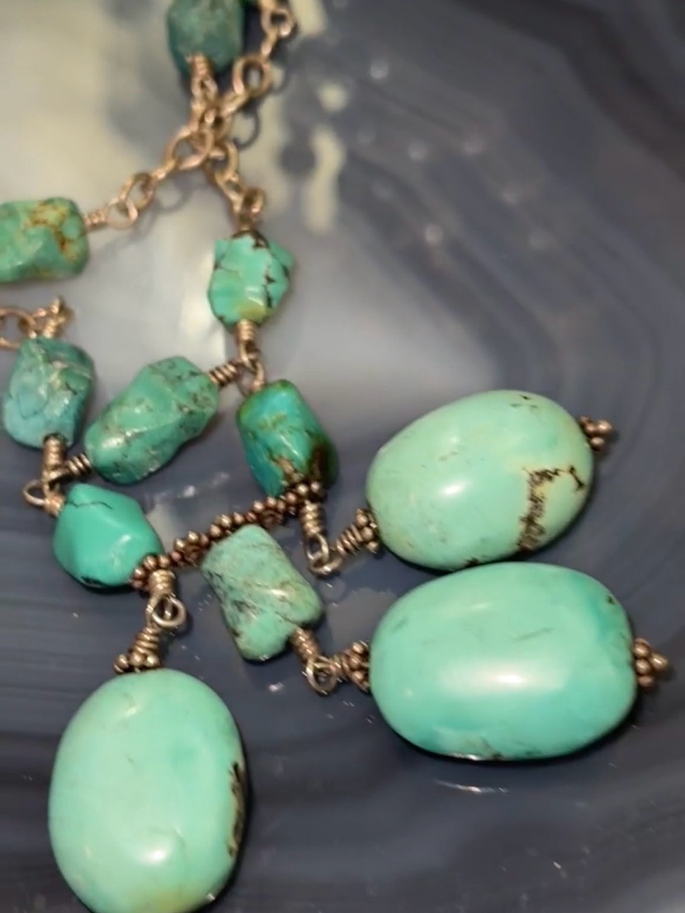 Artisan Organic Sterling Silver Turquoise 2 Strand Necklace - Picture 4 of 6